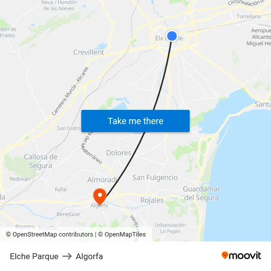 Elche Parque to Algorfa map
