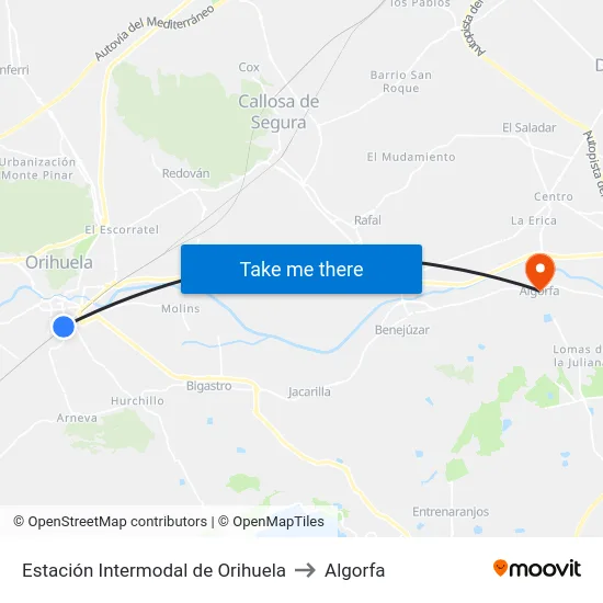 Estación Intermodal de Orihuela to Algorfa map