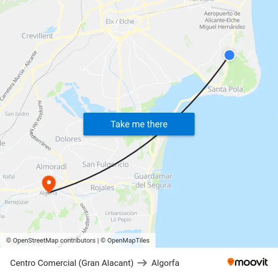 Centro Comercial (Gran Alacant) to Algorfa map