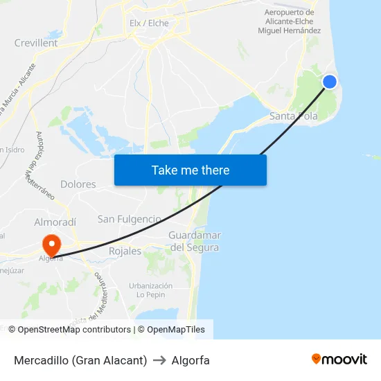 Mercadillo (Gran Alacant) to Algorfa map
