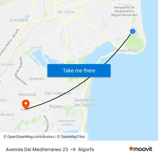 Avenida Del Mediterraneo 23 to Algorfa map