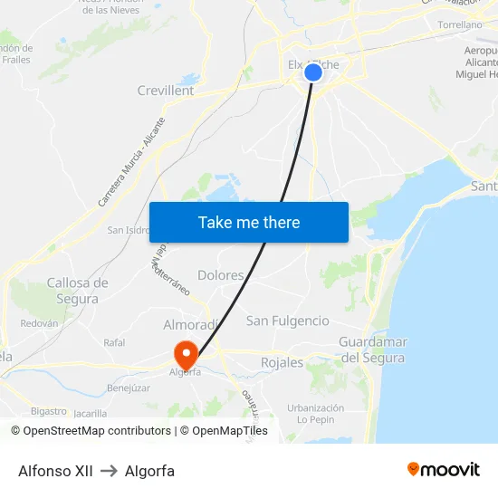Alfonso XII to Algorfa map