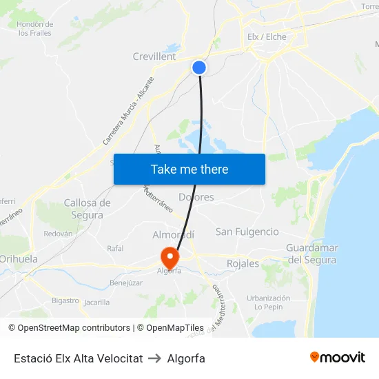 Estació Elx Alta Velocitat to Algorfa map