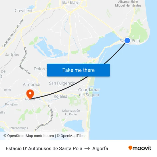 Estació D' Autobusos de Santa Pola to Algorfa map