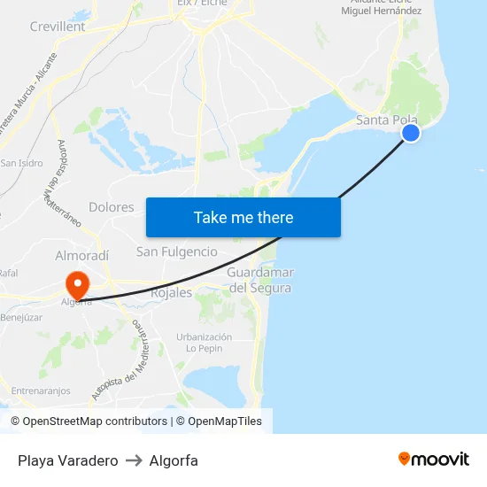 Playa Varadero to Algorfa map