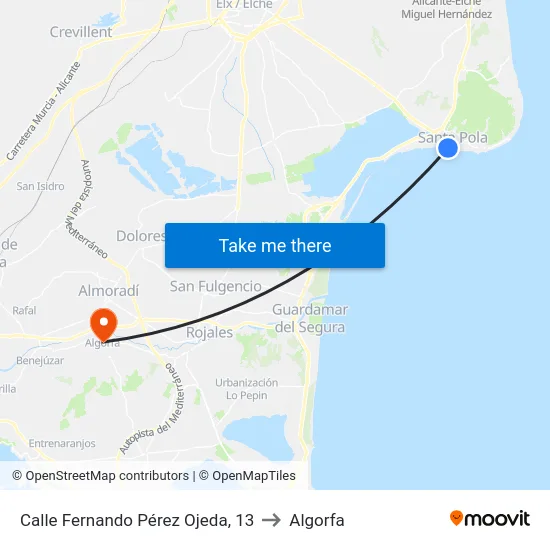 Calle Fernando Pérez Ojeda, 13 to Algorfa map