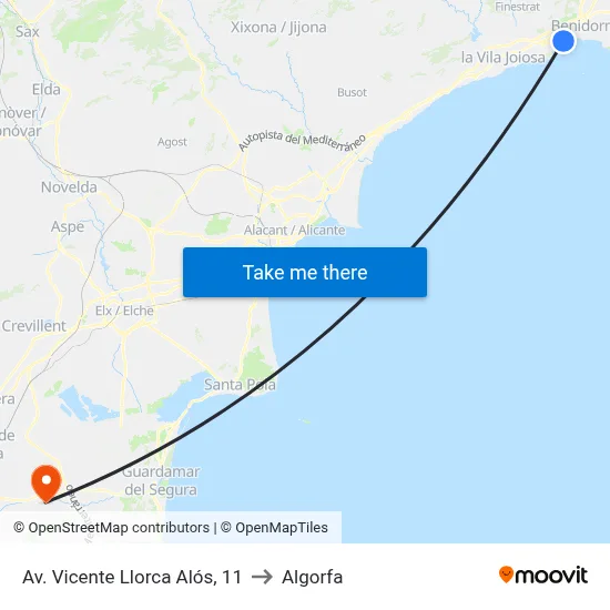 Av. Vicente Llorca Alós, 11 to Algorfa map