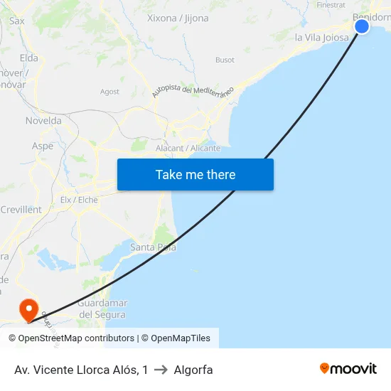 Av. Vicente Llorca Alós, 1 to Algorfa map