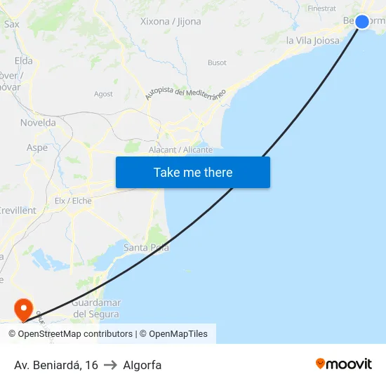 Av. Beniardá, 16 to Algorfa map