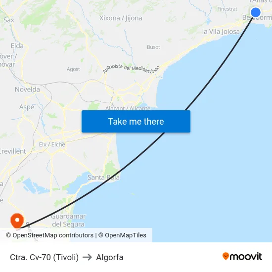 Ctra. Cv-70 (Tivoli) to Algorfa map