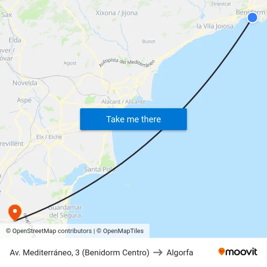 Av. Mediterráneo, 3 (Benidorm Centro) to Algorfa map