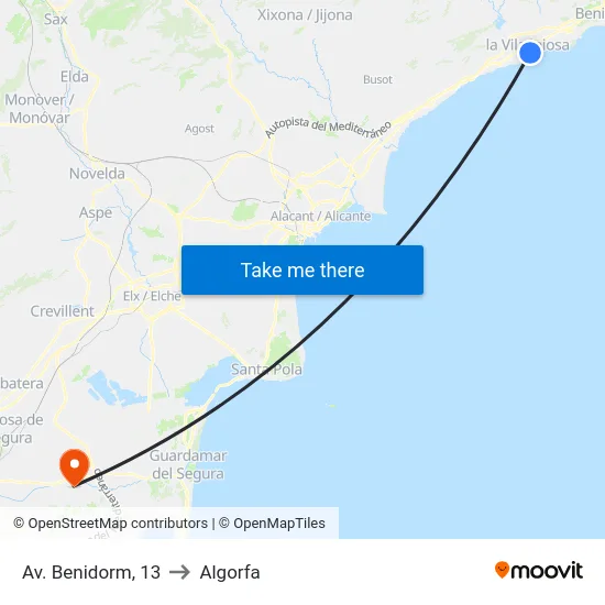 Av. Benidorm, 13 to Algorfa map