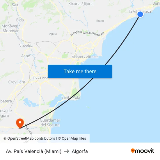 Av. País Valencià (Miami) to Algorfa map