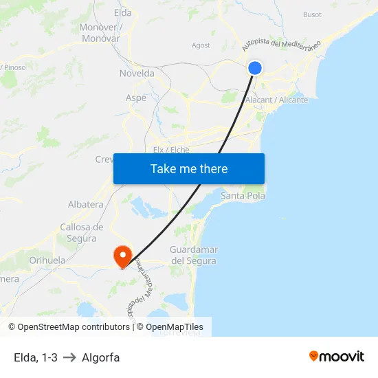 Elda, 1-3 to Algorfa map