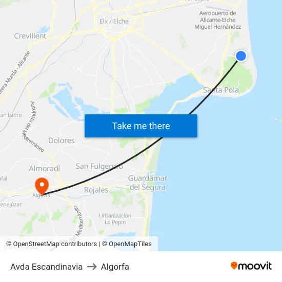 Avda Escandinavia to Algorfa map