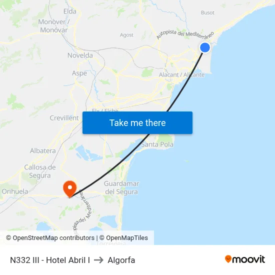 N332 III - Hotel Abril I to Algorfa map