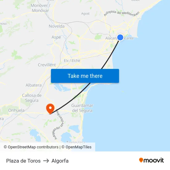 Plaza de Toros to Algorfa map