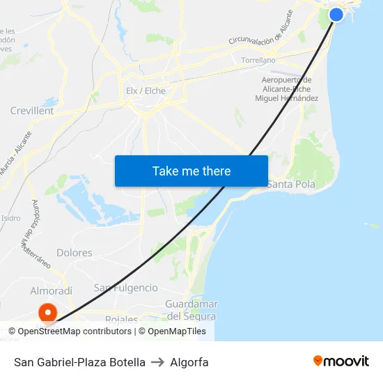 San Gabriel-Plaza Botella to Algorfa map