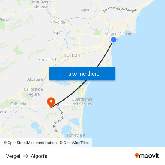 Vergel to Algorfa map