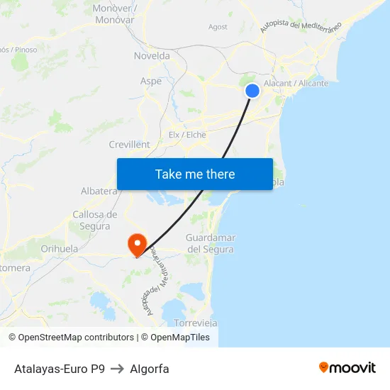 Atalayas-Euro P9 to Algorfa map