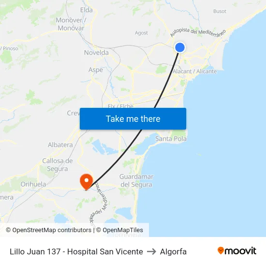 Lillo Juan 137 - Hospital San Vicente to Algorfa map