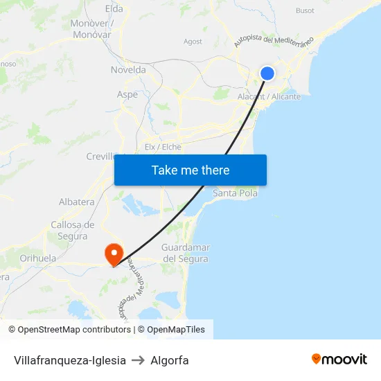Villafranqueza-Iglesia to Algorfa map