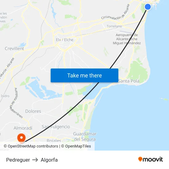 Pedreguer to Algorfa map
