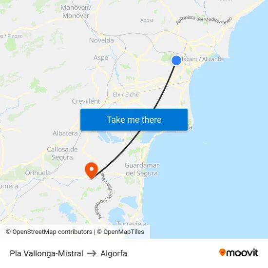 Pla Vallonga-Mistral to Algorfa map
