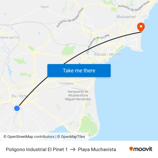 Poligono Industrial El Pinet 1 to Playa Muchavista map