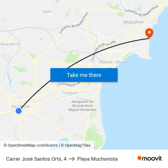 Carrer José Santos Orts, 4 to Playa Muchavista map