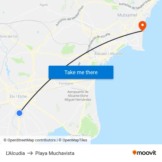 L'Alcudia to Playa Muchavista map
