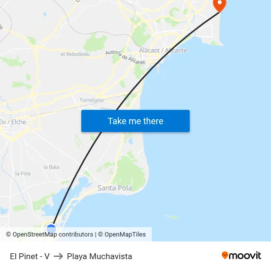 El Pinet - V to Playa Muchavista map