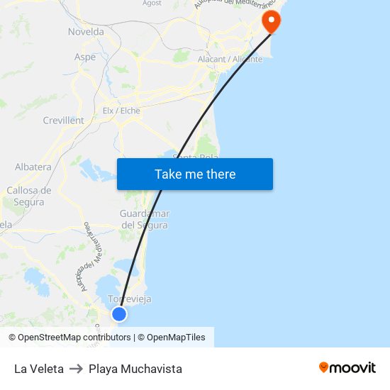 La Veleta to Playa Muchavista map