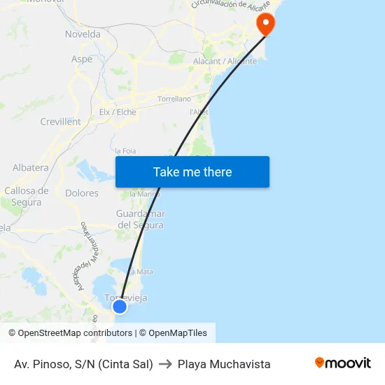 Av. Pinoso, S/N (Cinta Sal) to Playa Muchavista map