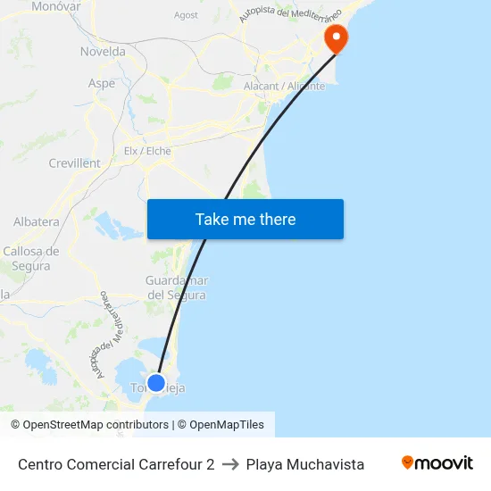Centro Comercial Carrefour 2 to Playa Muchavista map