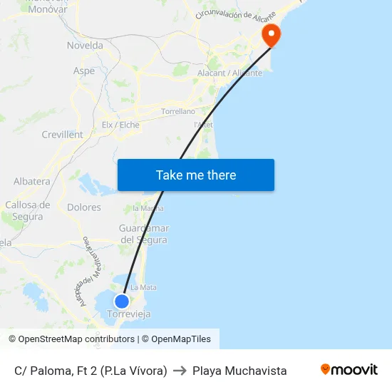 C/ Paloma, Ft 2 (P.La Vívora) to Playa Muchavista map