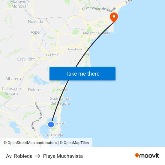 Av. Robleda to Playa Muchavista map