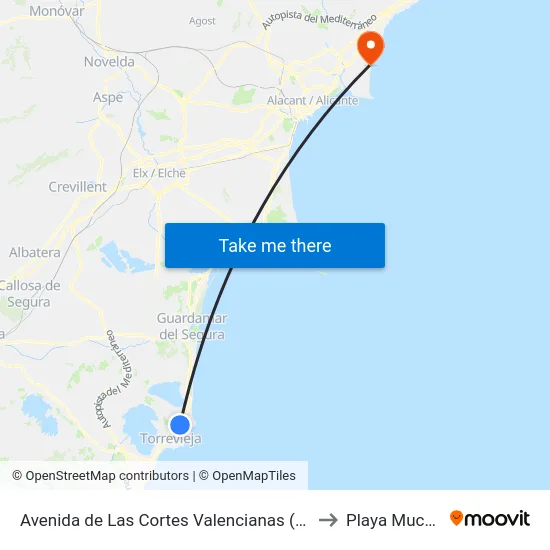 Avenida de Las Cortes Valencianas (Mercadona) - Ida to Playa Muchavista map