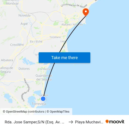 Rda. Jose Samper,S/N (Esq. Av. Agua) to Playa Muchavista map
