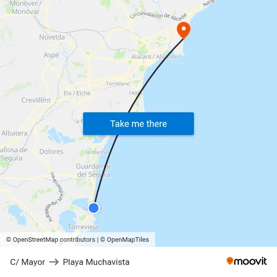 C/ Mayor to Playa Muchavista map