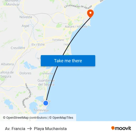Av. Francia to Playa Muchavista map