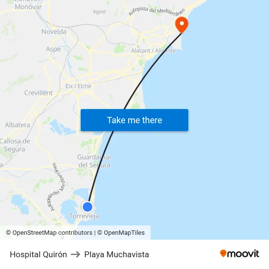 Hospital Quirón to Playa Muchavista map
