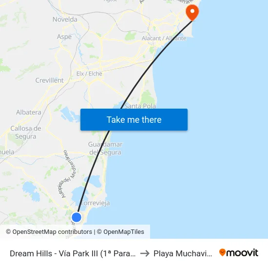 Dream Hills - Vía Park III (1ª Parada) to Playa Muchavista map