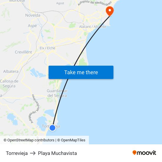 Torrevieja to Playa Muchavista map