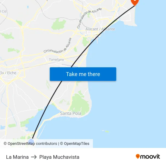La Marina to Playa Muchavista map