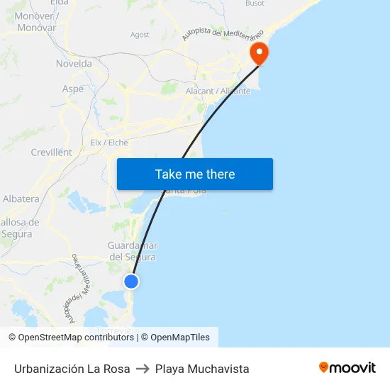 Urbanización La Rosa to Playa Muchavista map