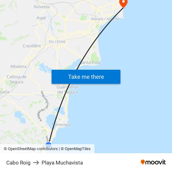 Cabo Roig to Playa Muchavista map