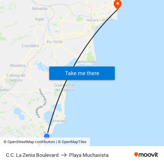 C.C. La Zenia Boulevard to Playa Muchavista map