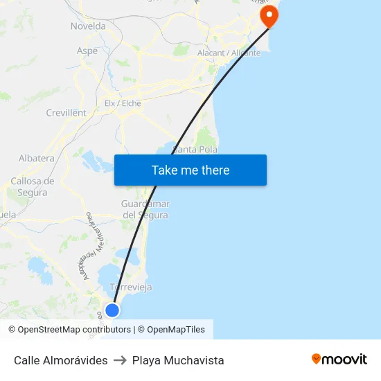 Calle Almorávides to Playa Muchavista map