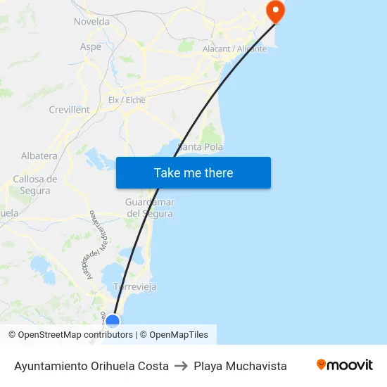 Ayuntamiento Orihuela Costa to Playa Muchavista map